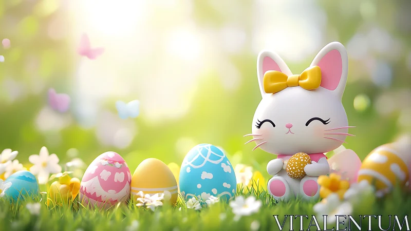 Sunlit bunny friend sharing a pastel Easter meadow moment.