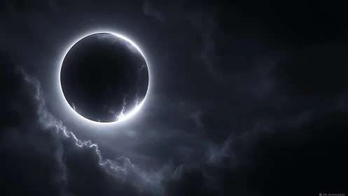 Total solar eclipse renders luminous corona through storm clouds