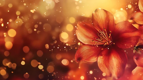Red Flowers Glowing in Warm Golden Light and Bokeh