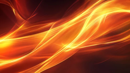 Vivid abstract orange light waves on dark background digital art.