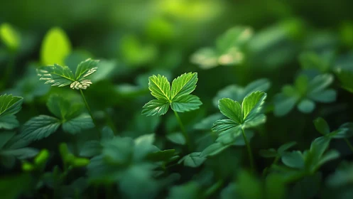 Sunlit clover leaves whisper in a soft emerald understory.