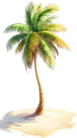 Solitary Coconut Palm: Chromatic Arboreal Study with Textured Frond Morphology.