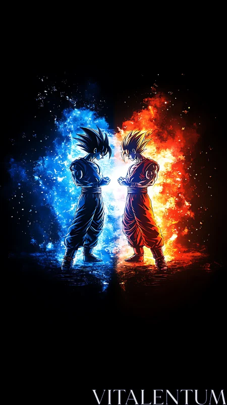 Fiery rivals meet in a blazing clash of blue and red light.