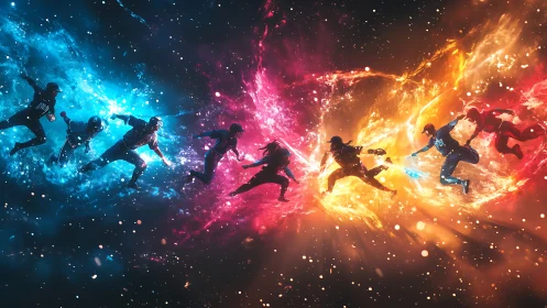 Baseball players collide within cosmic fire and ice energy