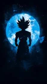 Anime silhouette against lunar backdrop in high-contrast profile.