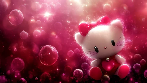 3D rendered anthropomorphic feline character displaying bokeh sphere volumetric particle effects in 