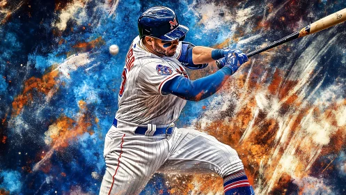 Digital painting of baseball batter in explosive swing pose.