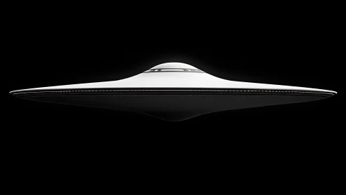 Symmetric white saucer starship profile on black ground
