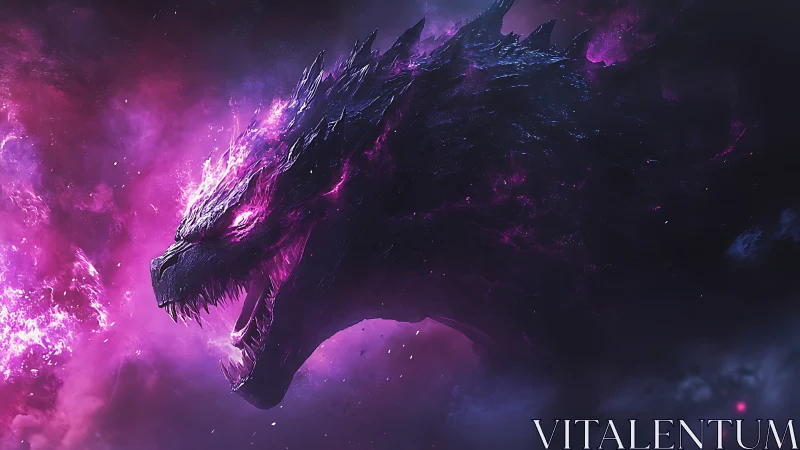 Cosmic kaiju profile engulfed in violet nebular energy.