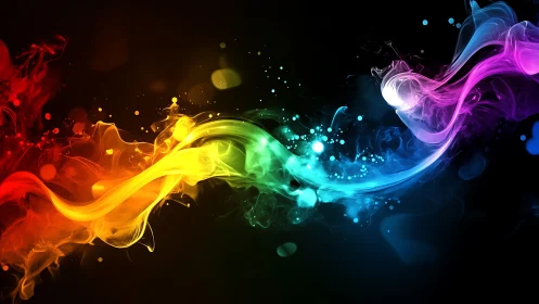 Vibrant neon color waves flow through a dark cosmic void