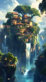 Clifftop waterfall city hums softly between clouds and jungle