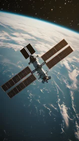 Solar-winged sentinel drifting above a blue-veined Earth.