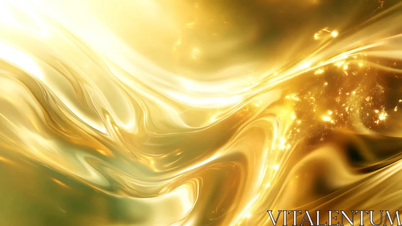Liquid gold waves flow across luminous abstract field.