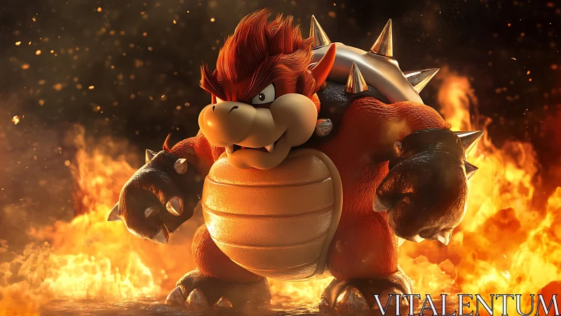 3D infernal creature render with cinematic fire backlighting.