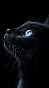 Black Cat's Piercing Gaze in Moonlit Mystery.