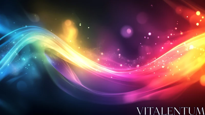 Spectral light waveforms with multicolor energy trails and bokeh