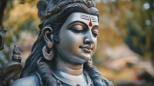 Serene deity statue rests in soft, golden afternoon light