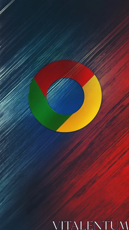 Multicolor ring emblem on streaked dual-tone backdrop.