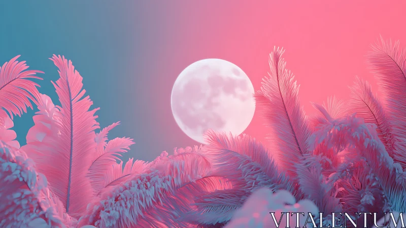 Cotton candy palms serenade a rising candy moon in neon hush