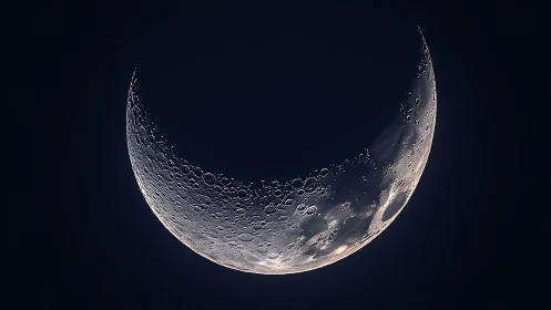 Crescent lunar surface with detailed craters in darkness.