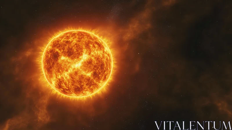 Solar corona close-up with turbulent plasma surface glow.