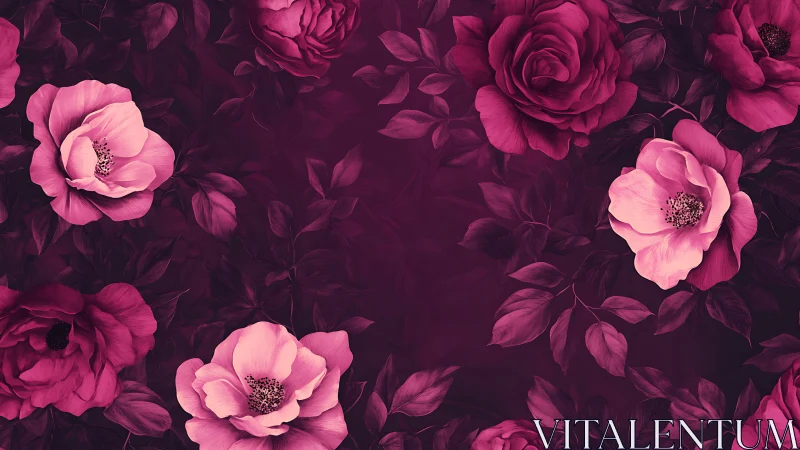 Pink and Burgundy Roses Against Dark Background