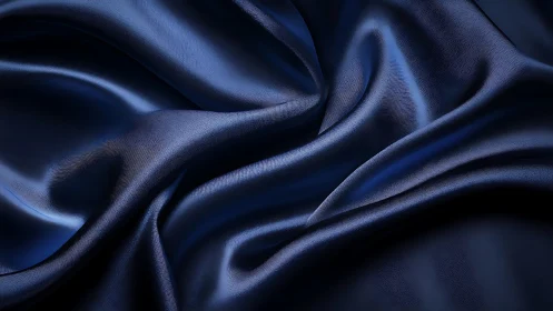 Deep Blue Satin Fabric With Flowing Folds And Luminous Sheen.