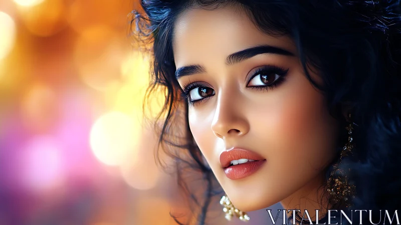 Soft evening glow surrounds a thoughtful woman’s luminous gaze