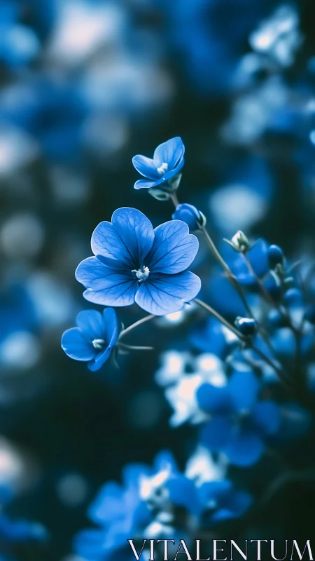 Delicate Azure Petals Dance in Dreamy Blue Light