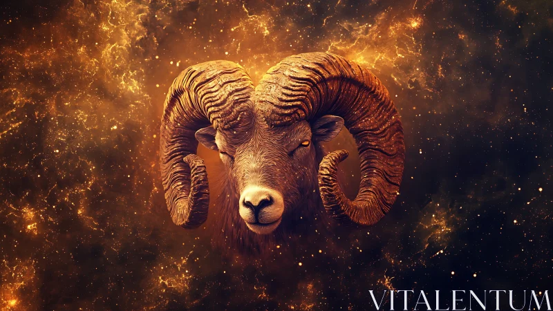 Fiery cosmic ram head symbolizing powerful zodiac energy.