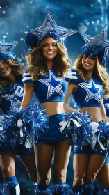 Shining cheerleaders light up the field in bold blue stars