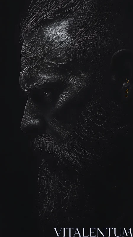 Low-key side profile of bearded male subject in shadow.