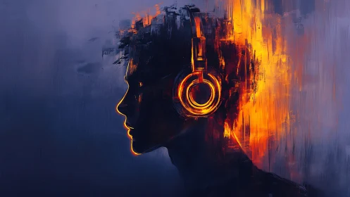 Neon daydreams in headphones and glowing midnight color.