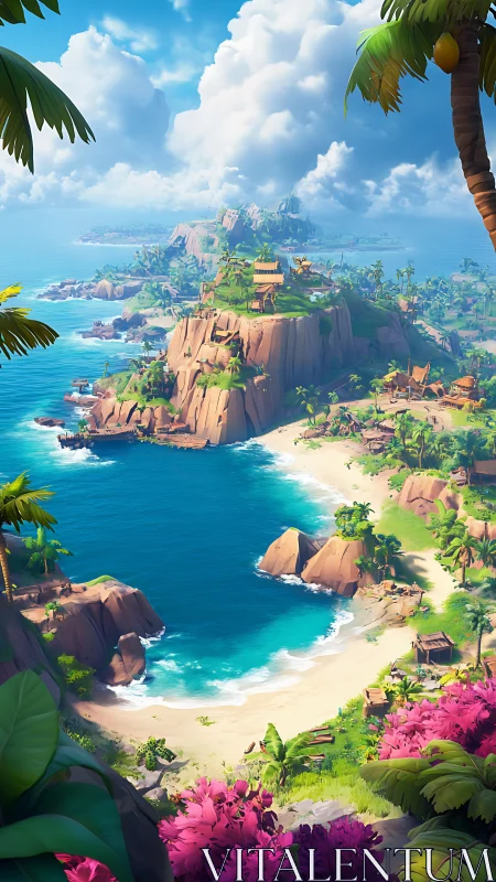 Tropical Island Paradise with Crystalline Waters and Golden Rock Formations.