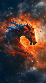 Stellar Ember Stallion Galloping Through Cosmic Firestorm.