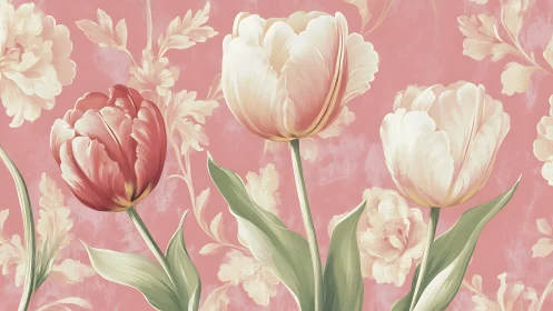 Tulip Composition Against Pink Background