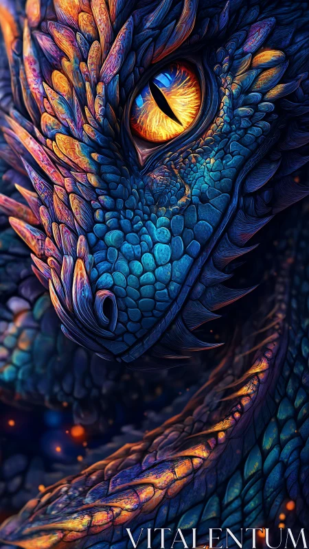 Iridescent dragon close-up with detailed scales and eye.