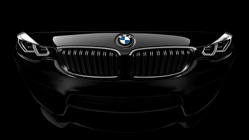 Front view of black BMW car in low key lighting.
