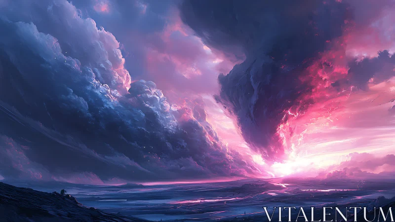 Spectral vortex stormfront over luminant tidal plain horizon.