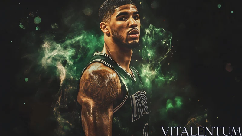 Emerald court storm: glowing baller forged in swirling smoke.