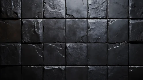 Midnight stone tiles whisper with glossy fractured shadows