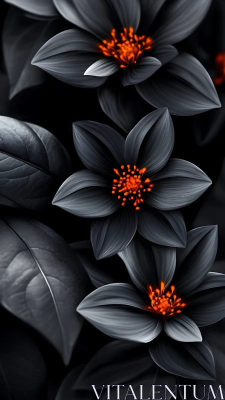 Dark Petals Glow: Black Flowers With Fiery Orange Centers