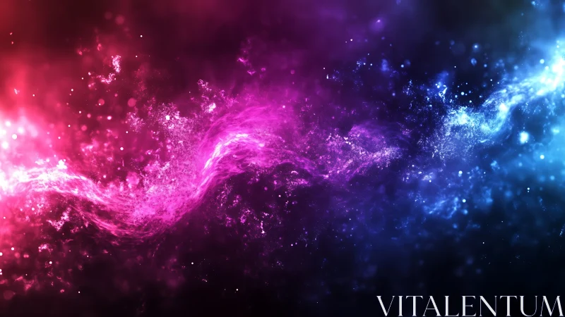 Colorful nebula-like light trail crosses dark cosmic space