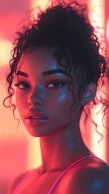Neon-lit digital portrait captures poised woman in profile glow