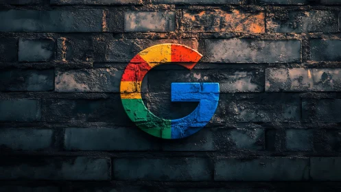 Colorful Google style logo glows against gritty brick wall