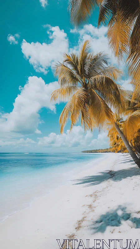 Tropical beach with palm trees, white sand, and turquoise water