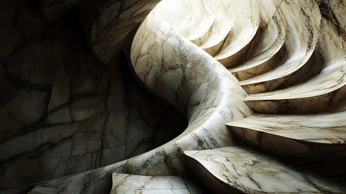 Curved marble staircase with sculpted organic treads and oculus