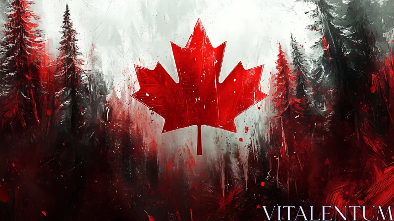 Bold Crimson Maple Emerges Through Shadowed Forest Dreams