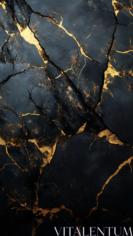 Black cracked surface shows irregular glowing gold veins
