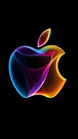 Luminous neon apple emblem glows against deep black